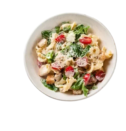 Salata od tjestenine, piletine i povrća, kruh